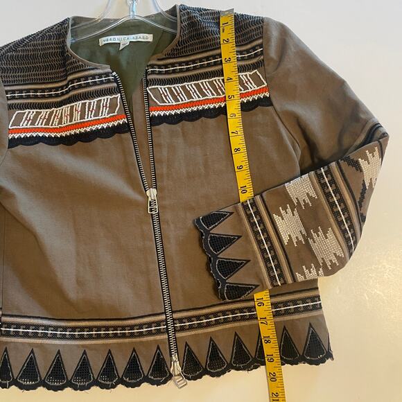 Veronica Beard Mirasol Zip Jacket Womens Size 4 Olive Tribal Beading Embroidery - Picture 10 of 10